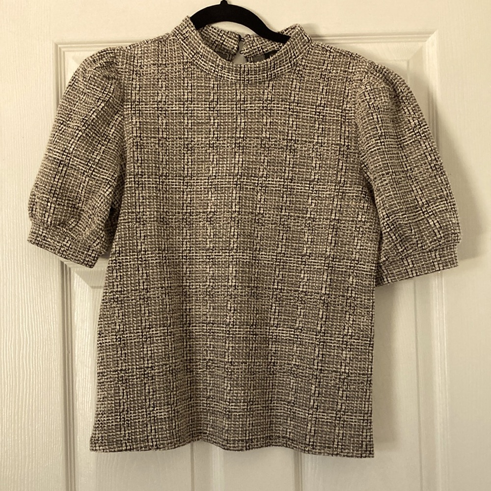 Ann Taylor Black and White Textured Blouse